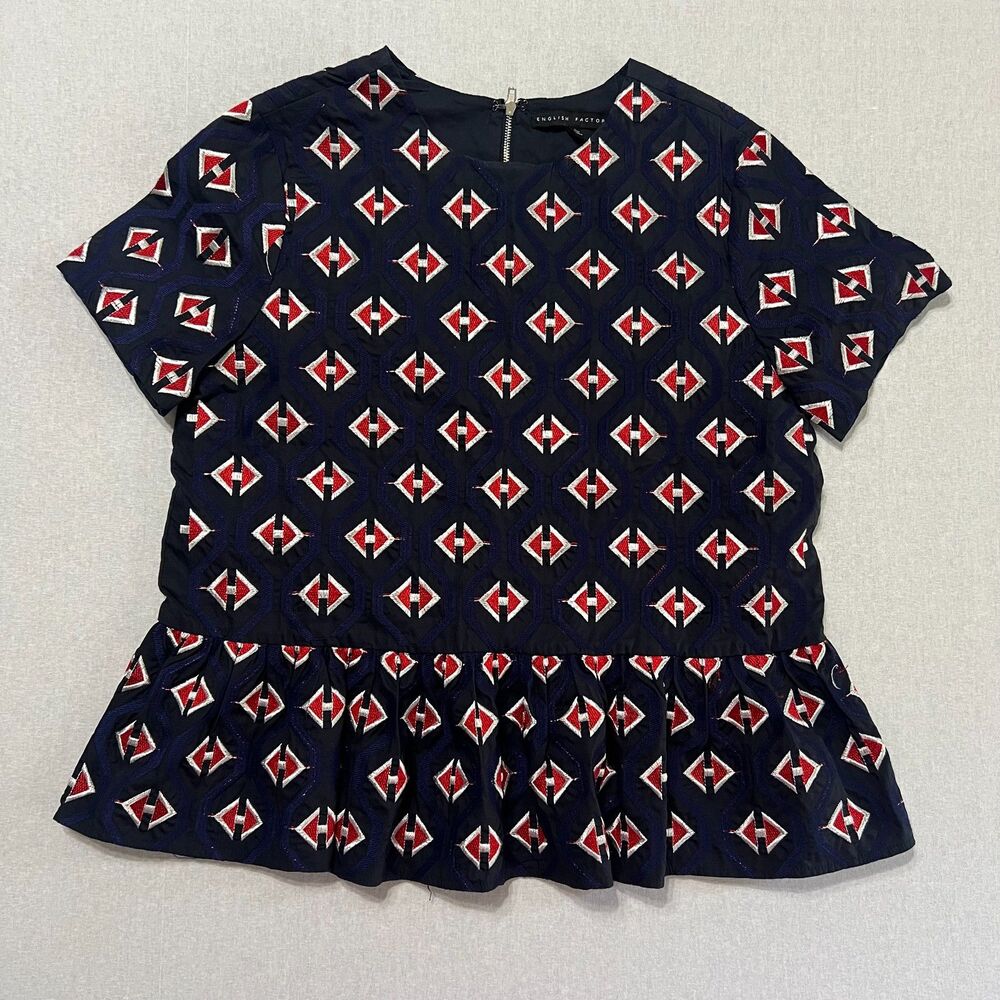 English Factory embroidered peplum top Navy Small